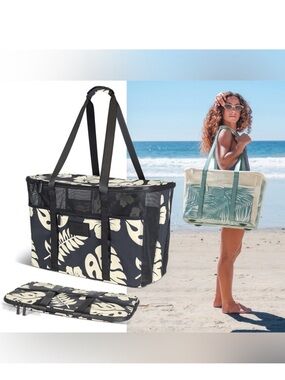 NEW ALOHA Collection CleverMade Collapsible Beach Tote in Blue/Cream